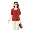 Red fabric ruffled short-sleeved top for women's summer fashion, slimming and shaping Item Picture